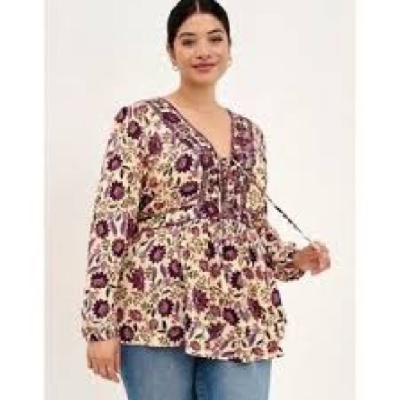 Torrid Bohemian Fit and Flare Long Sleeve Floral V-Neck Blouse 1X - Picture 1 of 8